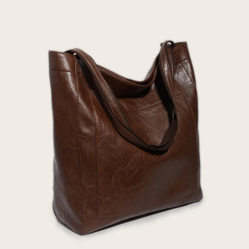 Women's Shoulder Bag Oil Wax Leather Large Capacity Fashionable New Big Tote Bag Retro Soft Leather Oversized Shopping Handbag