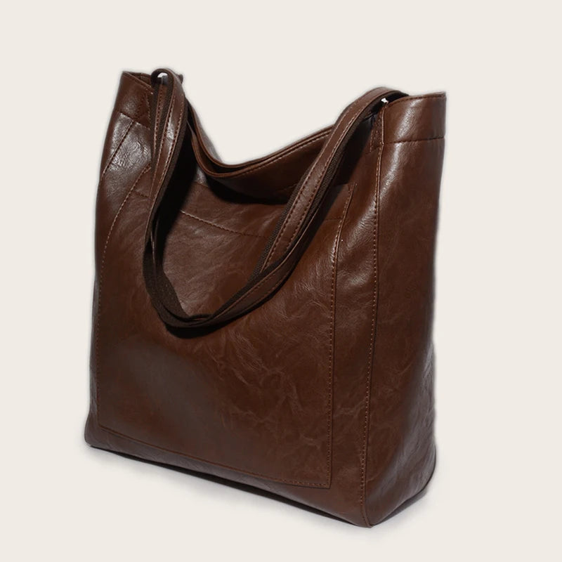 Women's Shoulder Bag Oil Wax Leather Large Capacity Fashionable New Big Tote Bag Retro Soft Leather Oversized Shopping Handbag
