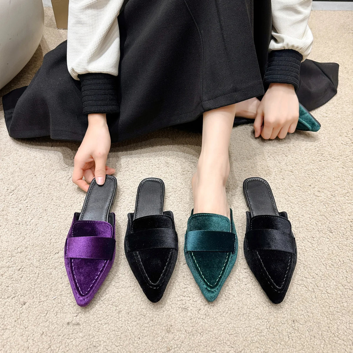 Women Flats Ballet Dance Pointed Toe Sandals Shoes 2024 Spring New Designer Loafers Shoes Suede Casual Sport Walking