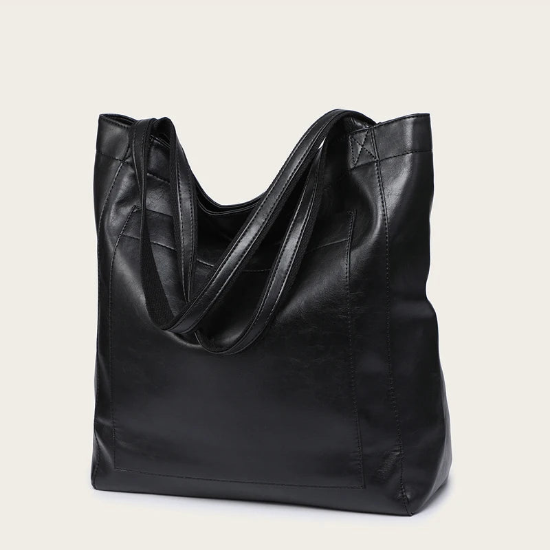 Women's Shoulder Bag Oil Wax Leather Large Capacity Fashionable New Big Tote Bag Retro Soft Leather Oversized Shopping Handbag